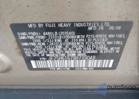 2009 Subaru Forester 2.5X from USA, damaged, VIN JF2SH61679H739048